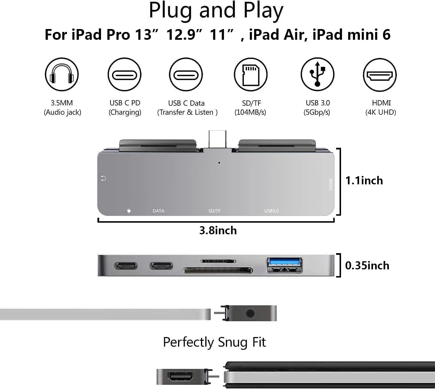 Hub USB-C 7 en 1 NXPGKEA para iPad Pro / Air (HDMI 4K, PD, SD/TF, USB 3.0, Jack 3.5mm)