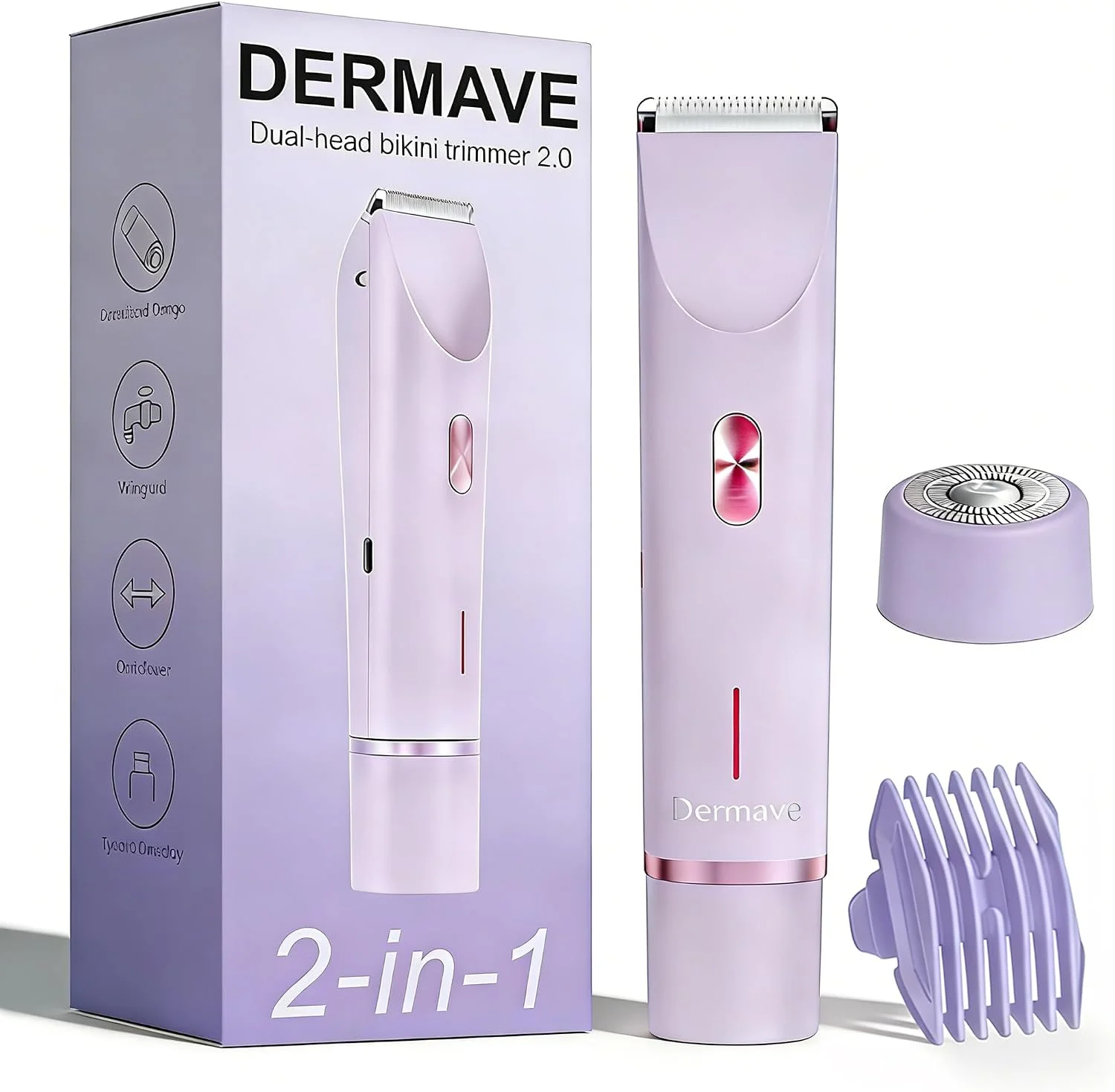 Dermave Bikini Shaver - Cordless Electric Wet & Dry Dual-Head Shaver, Washable, Ceramic Blades, USB Rechargeable, Travel Portable Design (Purple)