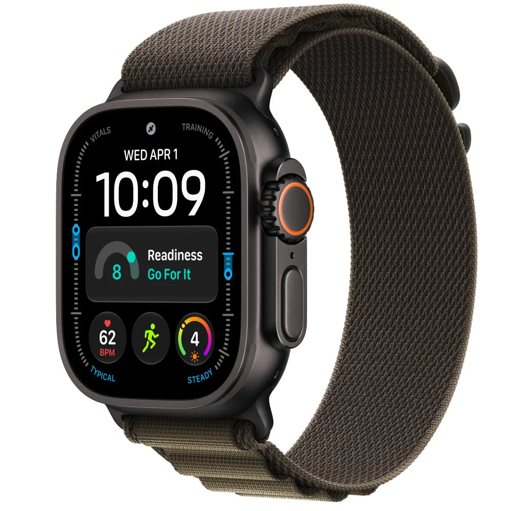 Apple Watch Ultra 4 GPS + Cellular 49mm Black Titanium (2026) | Ocean Alpine Trail Milanese - Ocean Band Gris Translúcido - Alpine Loop Oliva Oscuro