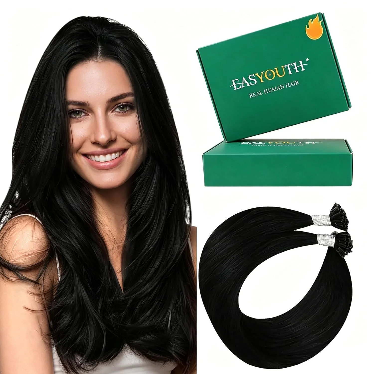 Extensiones de cabello U Tip Easyouth cabello humano negro