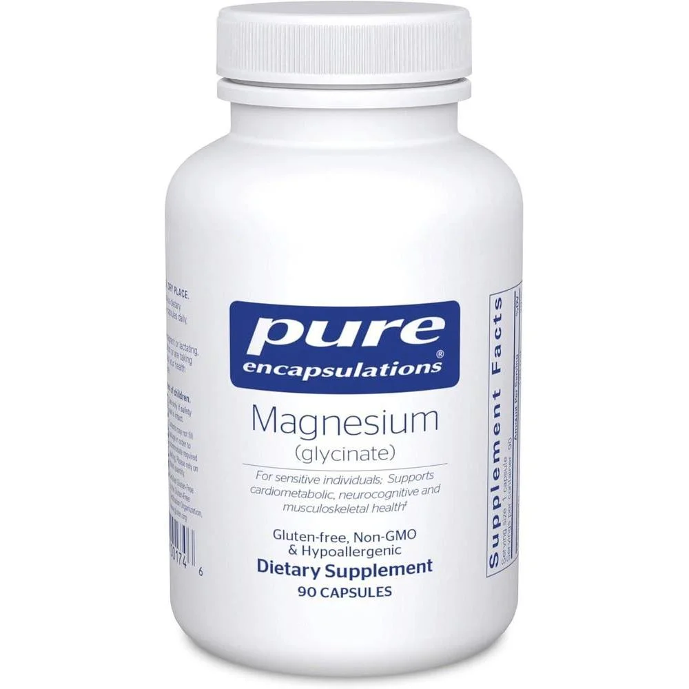 Magnesio glicinado Pure Encapsulations: soporte para relajación, salud cardíaca, músculos, nervios y metabolismo