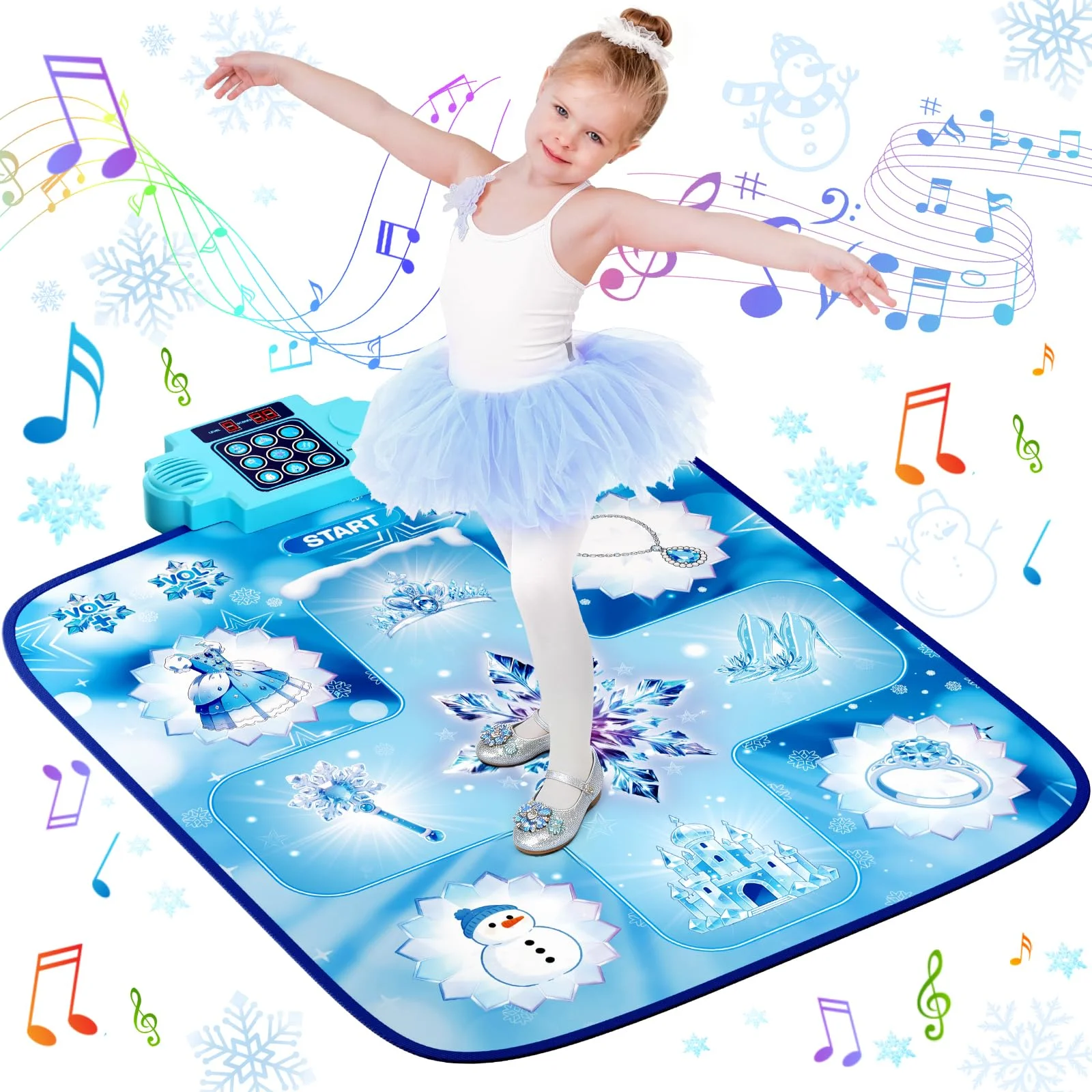 LZFYMXOK Dance Mat – 9-Button Electronic Music Playmat with 8 Challenge Levels & LED Score Display, Frozen Theme Anti-Slip Foldable Dancing Pad for Kids 3-12, Birthday Gifts for Girls