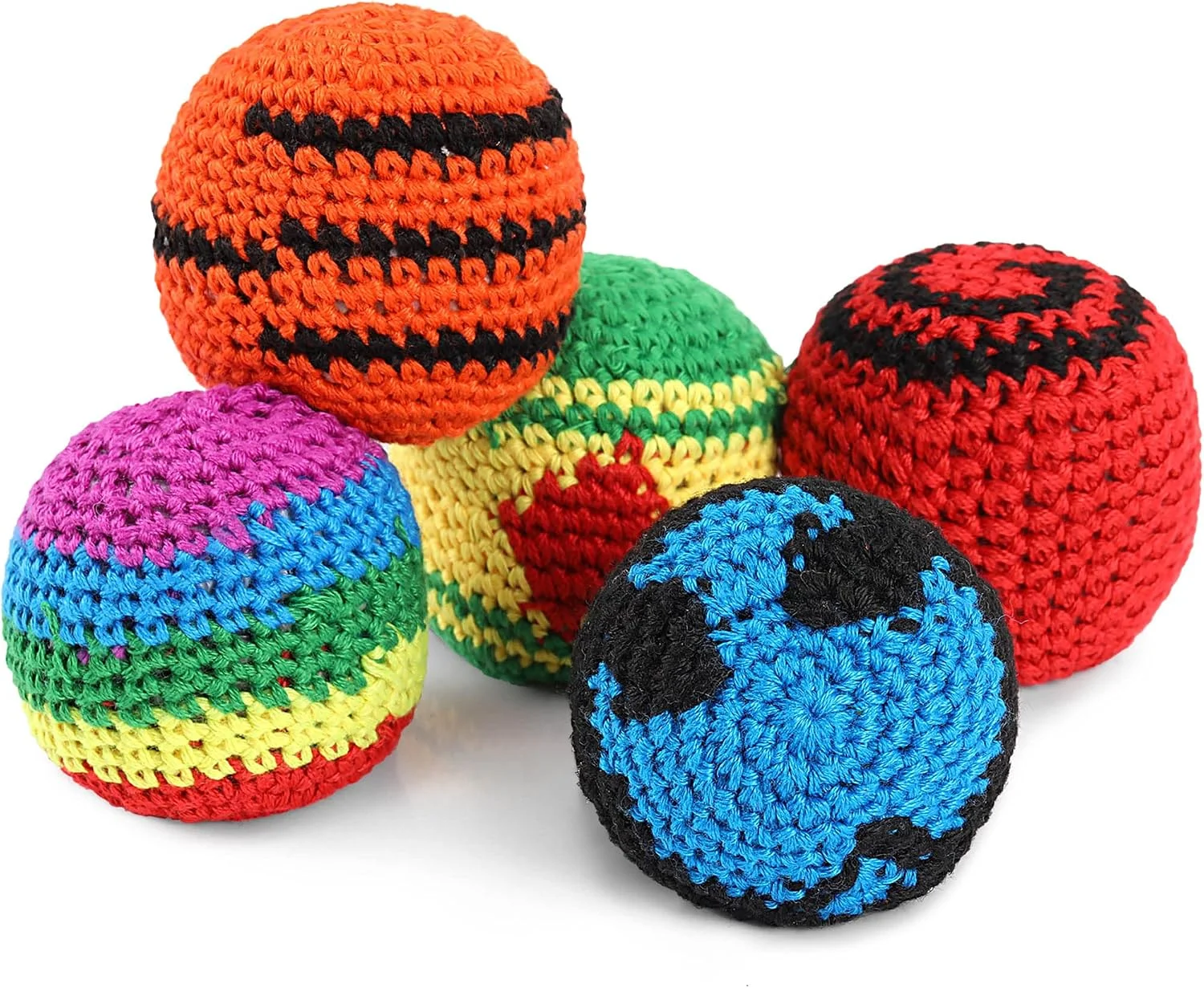 Blulu 10 Pieces Crochet Footbags Soft Knitted Kick Bags for Kids, Classic
