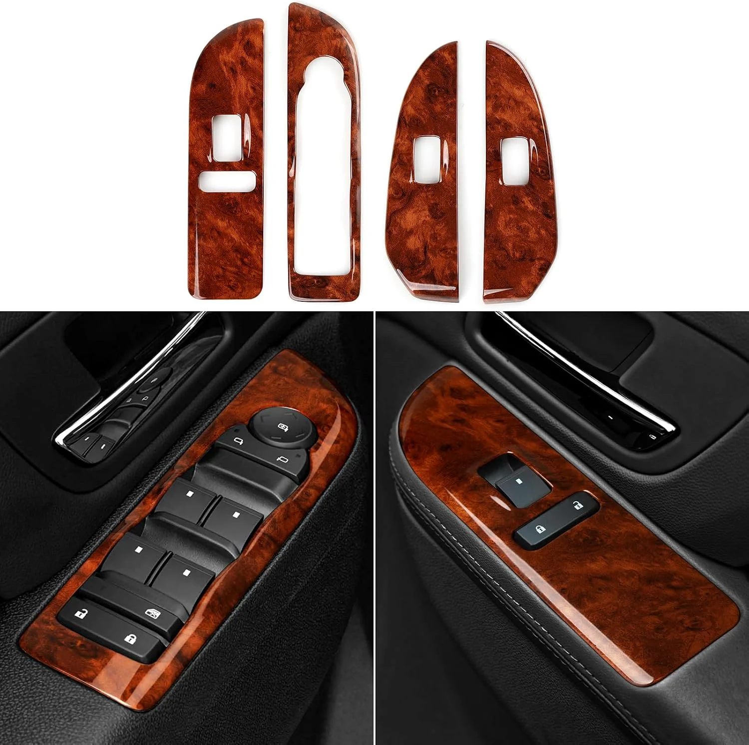 Car Window Lift Switch Cover Trim Wood Grain Sticker Decal fits for Chevrolet Silverado Suburban Tahoe Avalanche/GMC Sierra Yukon/Cadillac Escalade Accessories - 2007-2009 NOT FIT