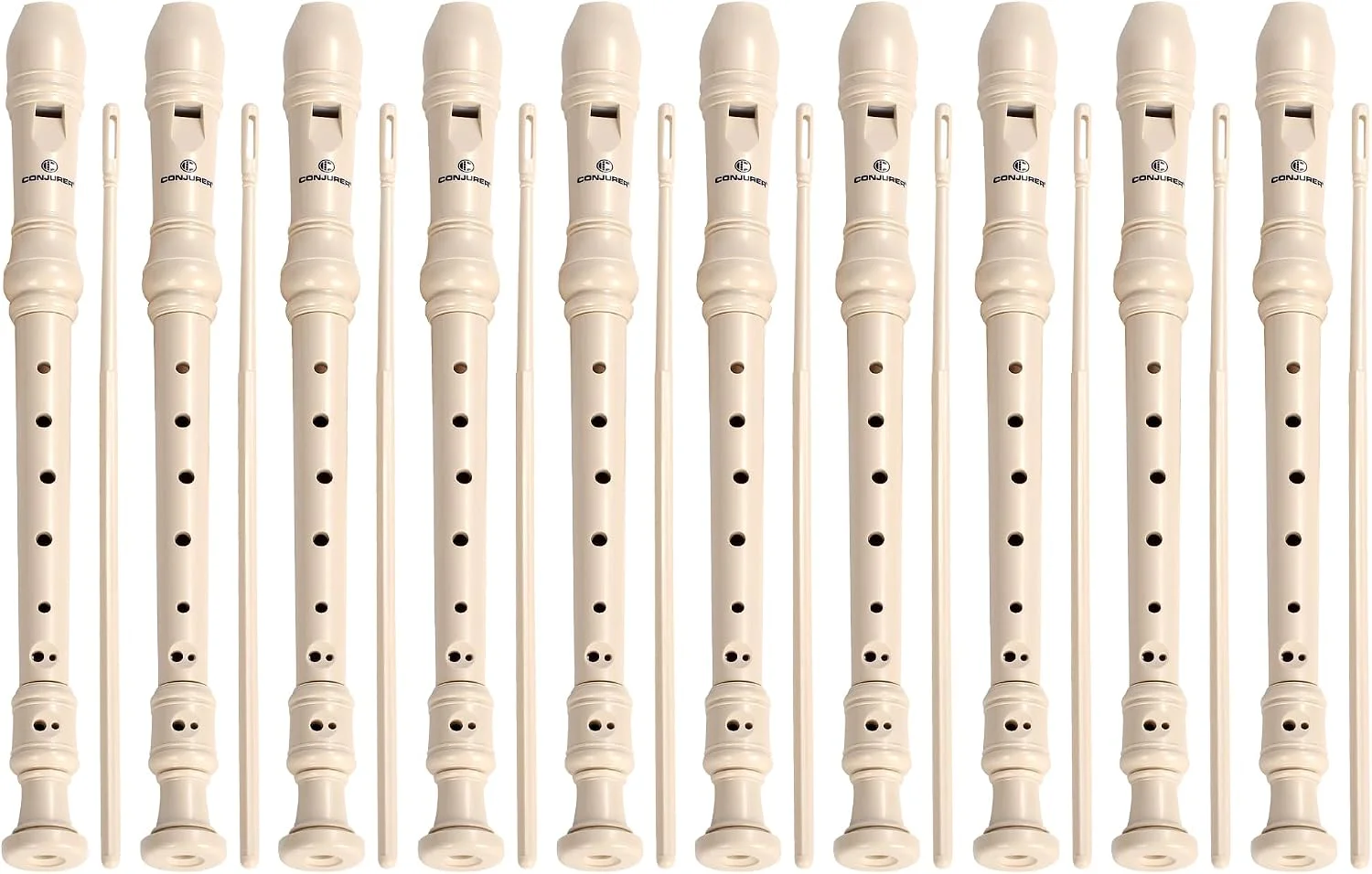 CONJURER 10Pc Soprano Recorder Instrument for Kids Student - German Fingering 8 Hole Flute ABS Descant Recorders for Beginners with Cleaning Rod and Bag for Kids over 3 Years Old