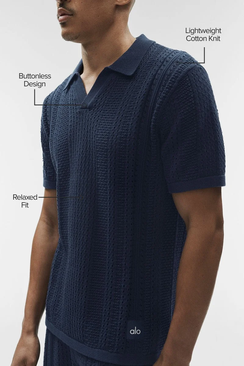 Alo Yoga Coastline Knit Short Sleeve Polo - Navy