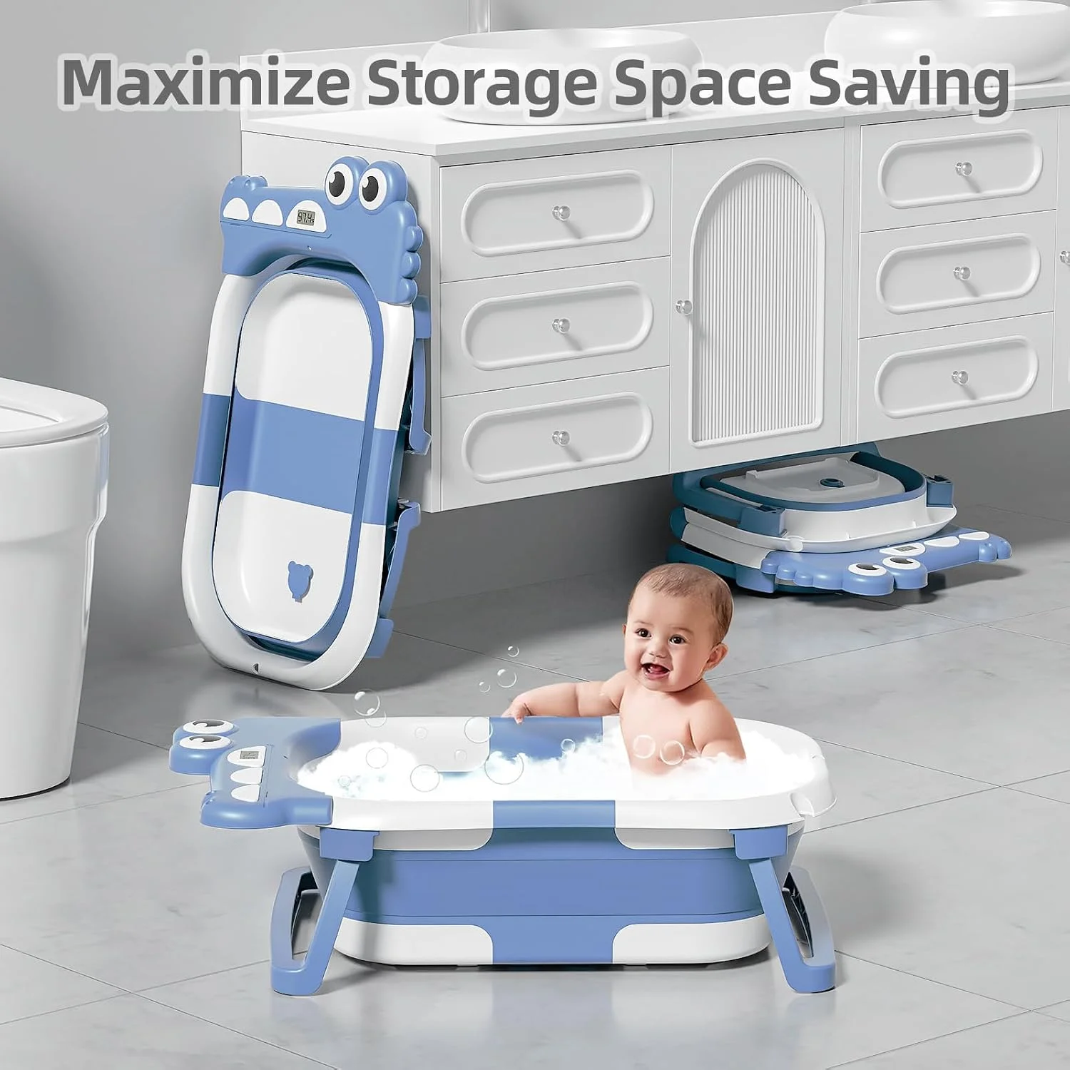 MoreFeel Bañera Plegable para Bebé con Termómetro Toalla y Cojín Modelo 2