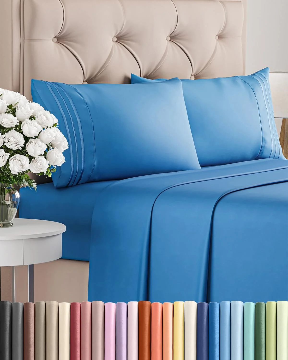 Cal King Size 4 Piece Sheet Set - Breathable & Cooling Sheets - Royal Blue