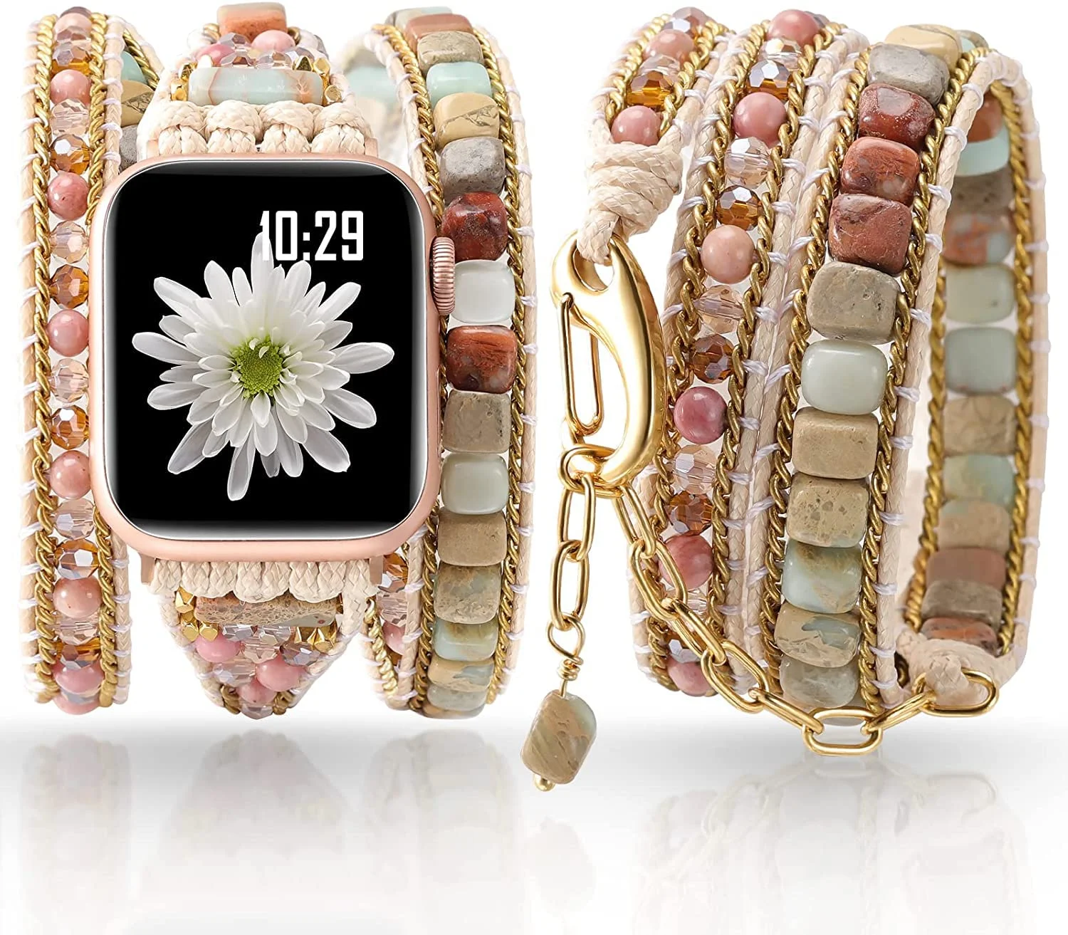 Correa para Apple Watch tejida a mano estilo boho con piedras naturales