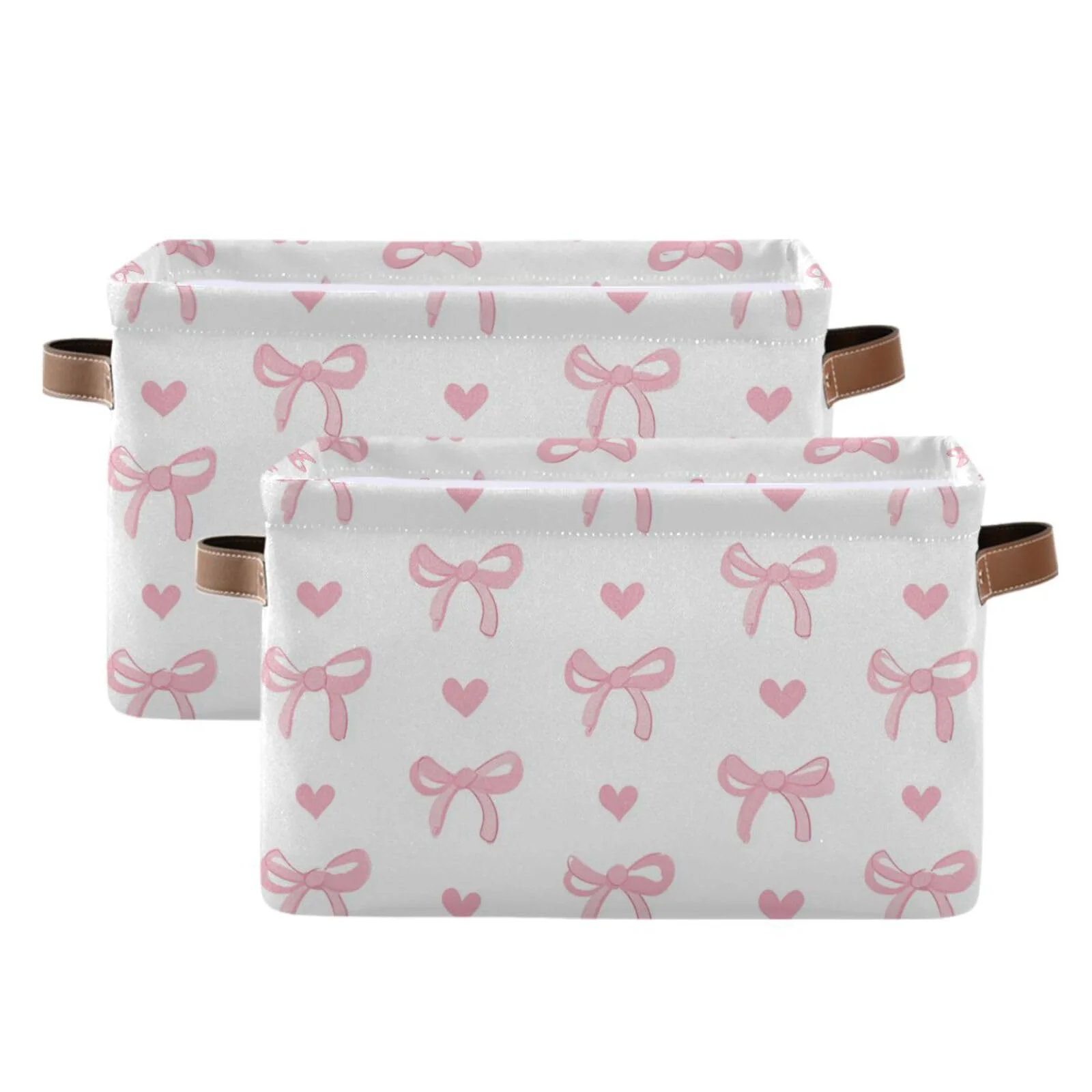 Caja organizadora Aslsiy tela impermeable rosa con moño 38x28x24 cm set 2 piezas