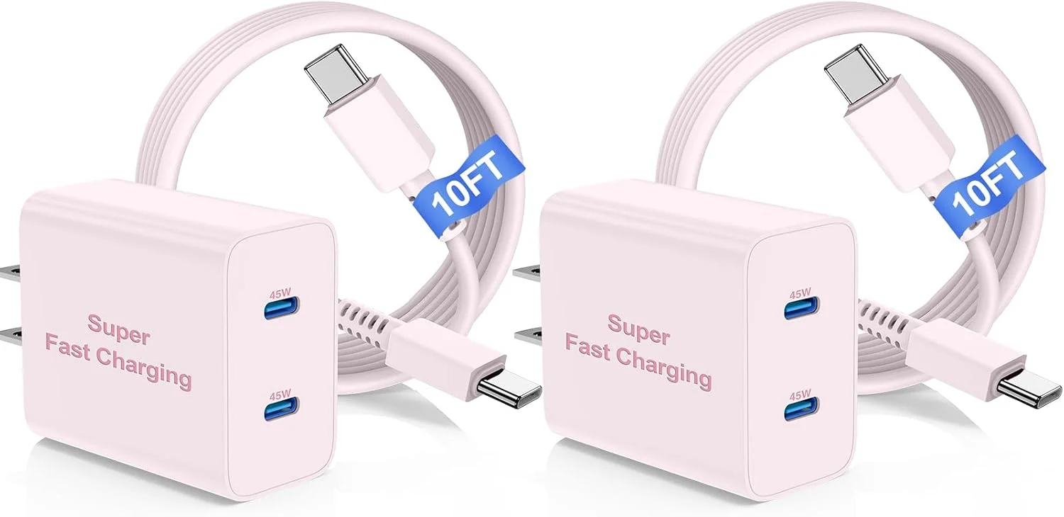 Cargador rápido dual USB-C 45W COONCXEN con cable 10 pies
