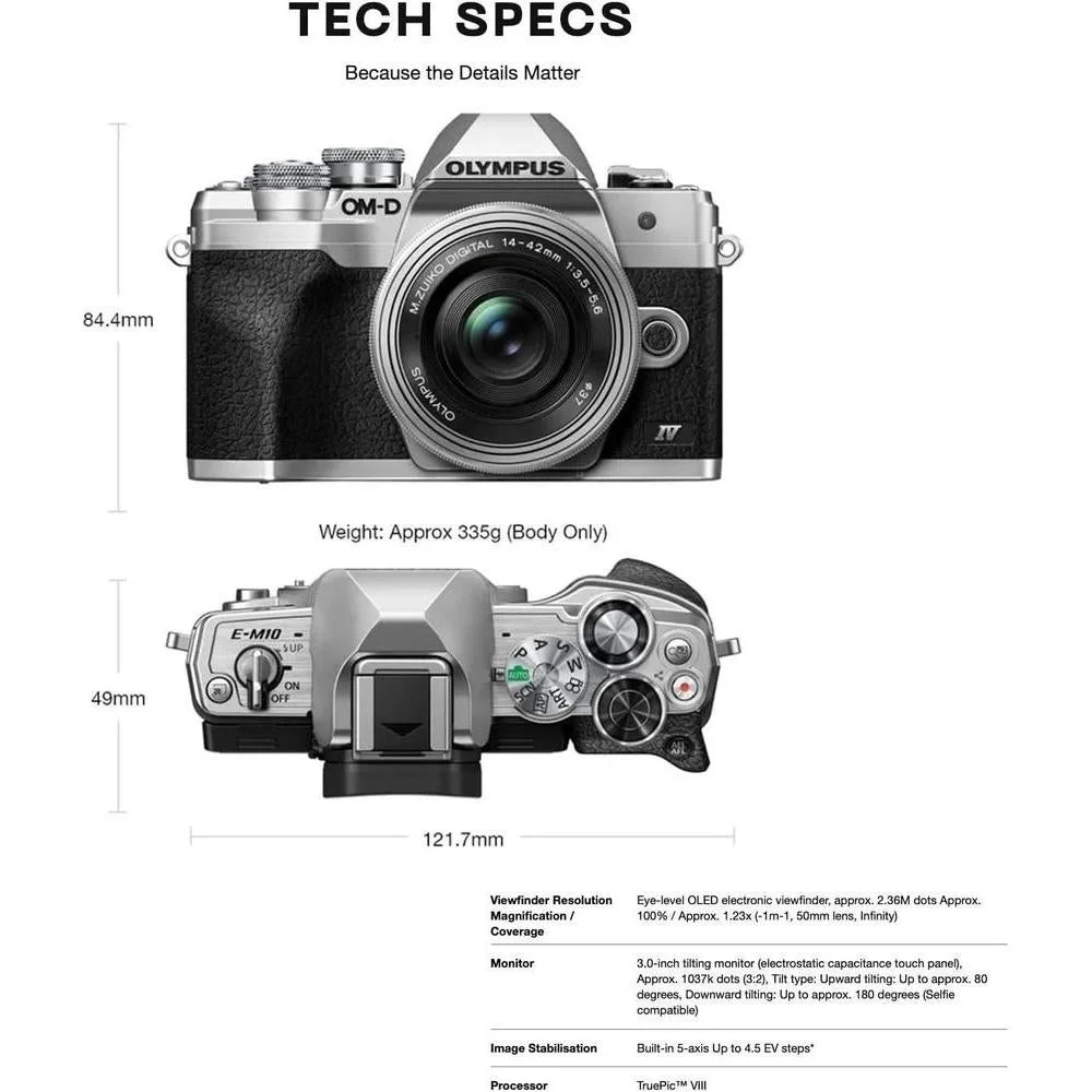 OM System Olympus E-M10 Mark IV Plata Cámara 20MP Estabilización De Imagen 4K Wi-Fi