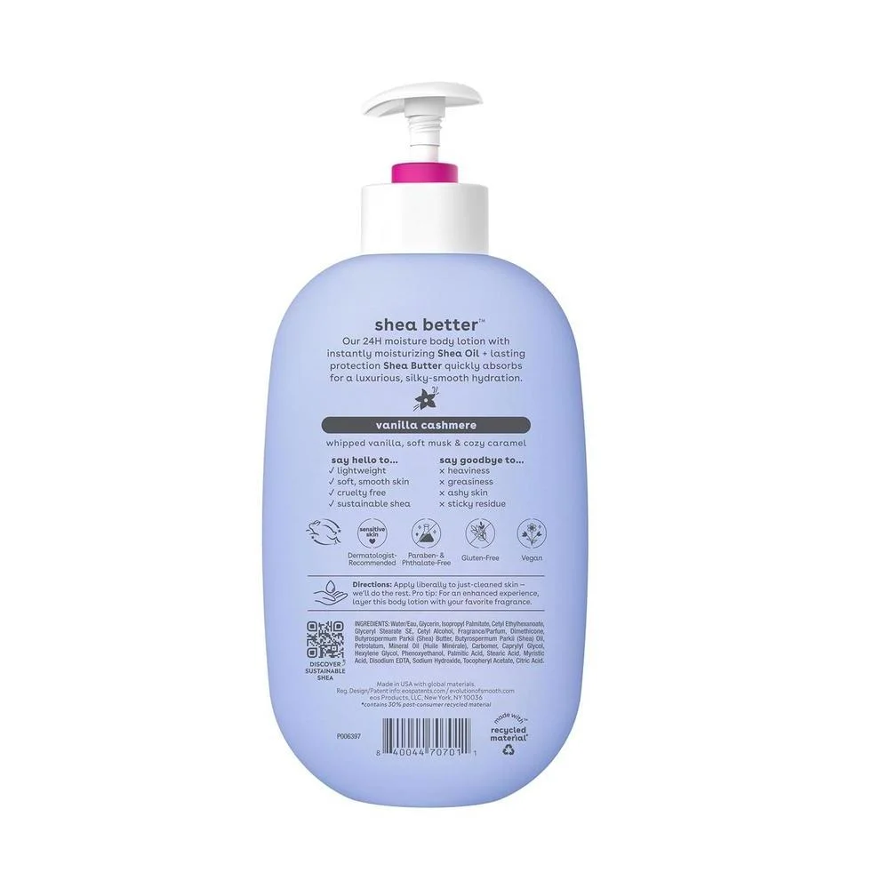 Paquete de loción corporal eos Shea Better con variedad de aromas naturales para hidratación prolongada