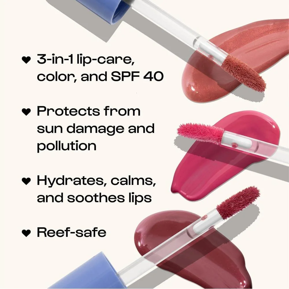 Sun Serum Aceite Labial SPF 40 - Aceite Labial con Color, Hidratante, Protector Solar para Labios Agrietados