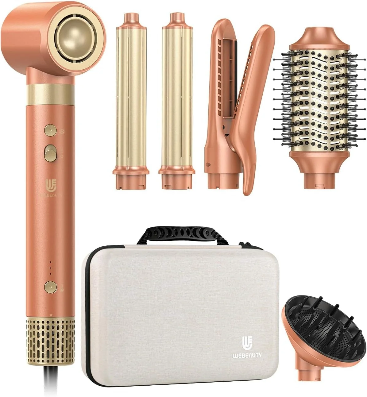 webeauty [Dual Voltage] webeauty 6 in 1 Hot Air Styler, High-Speed Negative Ionic Hair Dryer with Auto Curlers, Professional Blow Dryer Brush, Diffuser, Volumizer Multiple Styling, No Heat Damage