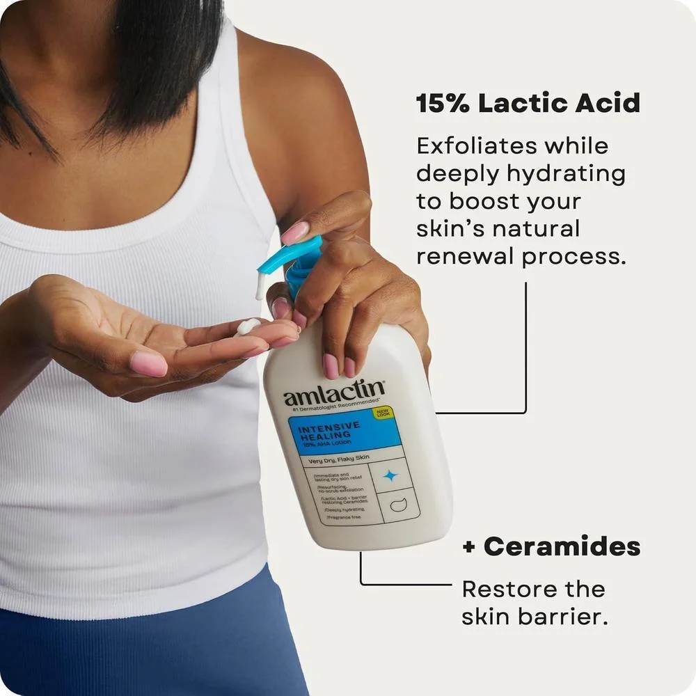 Loción Corporal Amlactin Intensiva Con Ácido Láctico AHA Y Ceramidas Para Piel Extremadamente Seca