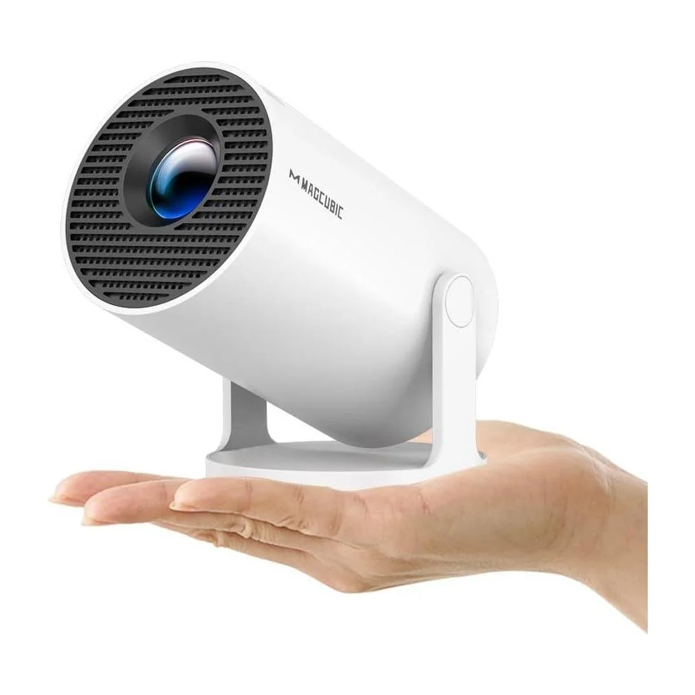 Miniproyector Magcubic HY300PRO con capacidad 4K, corrección trapezoidal y rotación de imagen, ideal para uso en hogar y exteriores