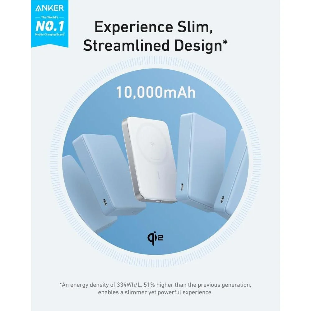 Anker MagGo - Batería externa magnética de 10000 mAh certificado Qi2, cargador portátil MagSafe ultrarrápido compatible iPhone