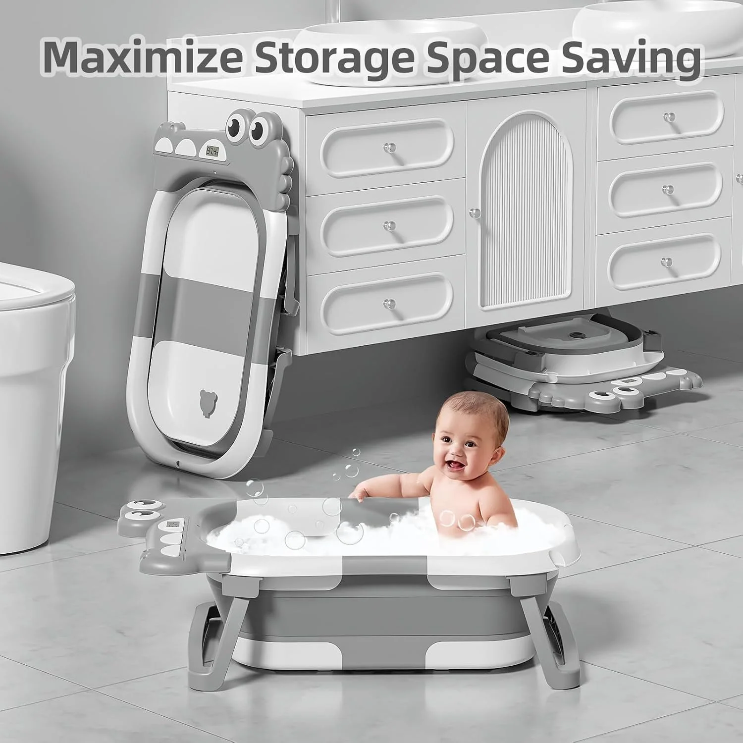 MoreFeel Bañera Plegable para Bebé con Termómetro Toalla y Cojín Modelo 1