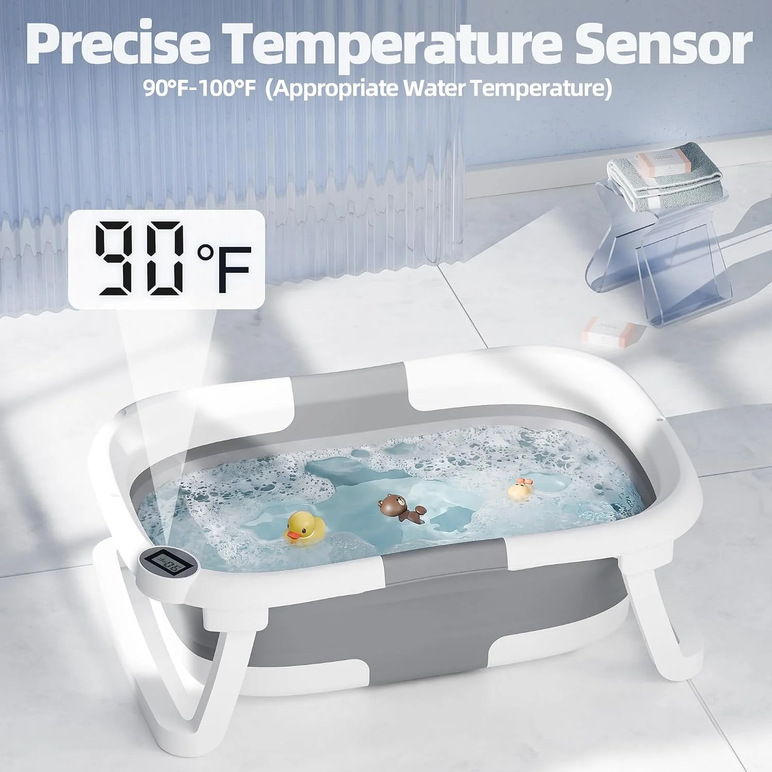iBabyMax Bañera Plegable para Bebé con Termómetro 0 a 36 Meses Gris