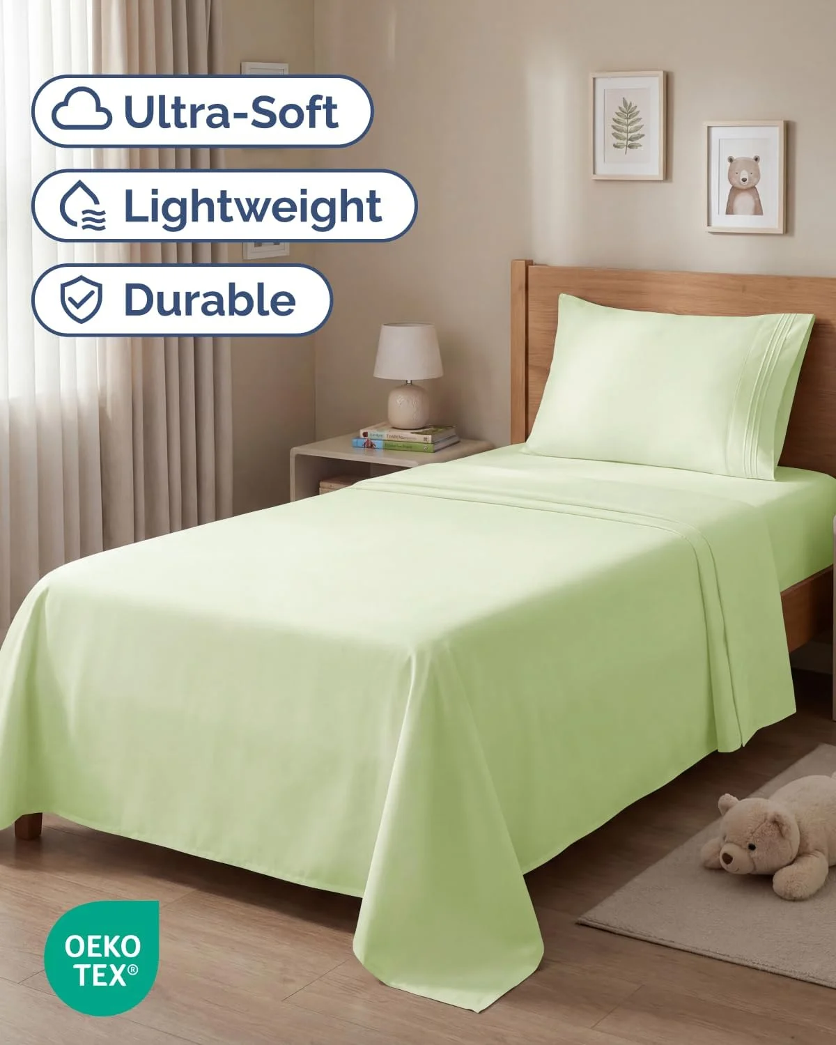 Juego de sábanas Twin Size 3 piezas microfibra verde salvia