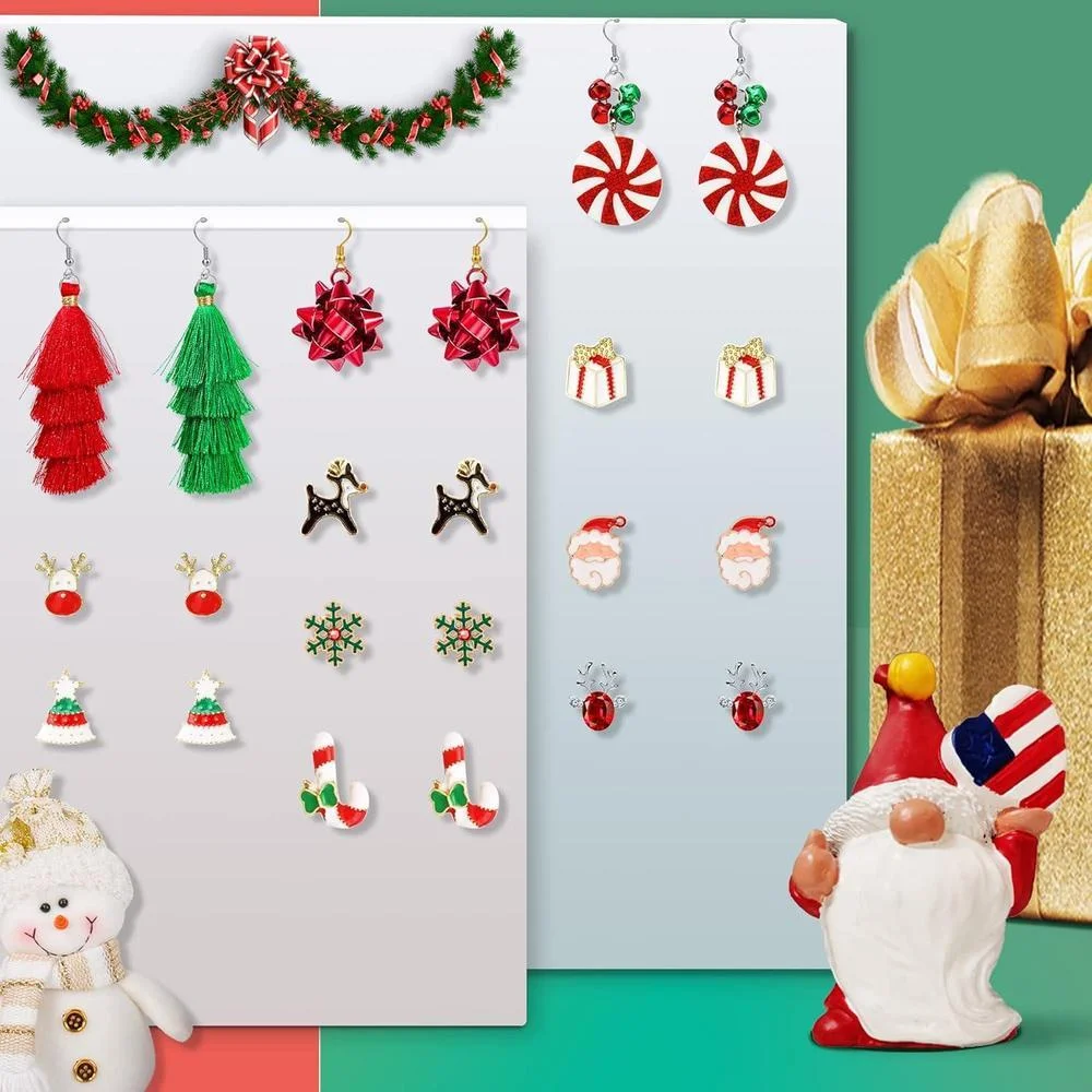 Conjunto de 23 aretes navideños para mujer: árboles, copos, campanas, diseño llamativo, perfecto para regalos