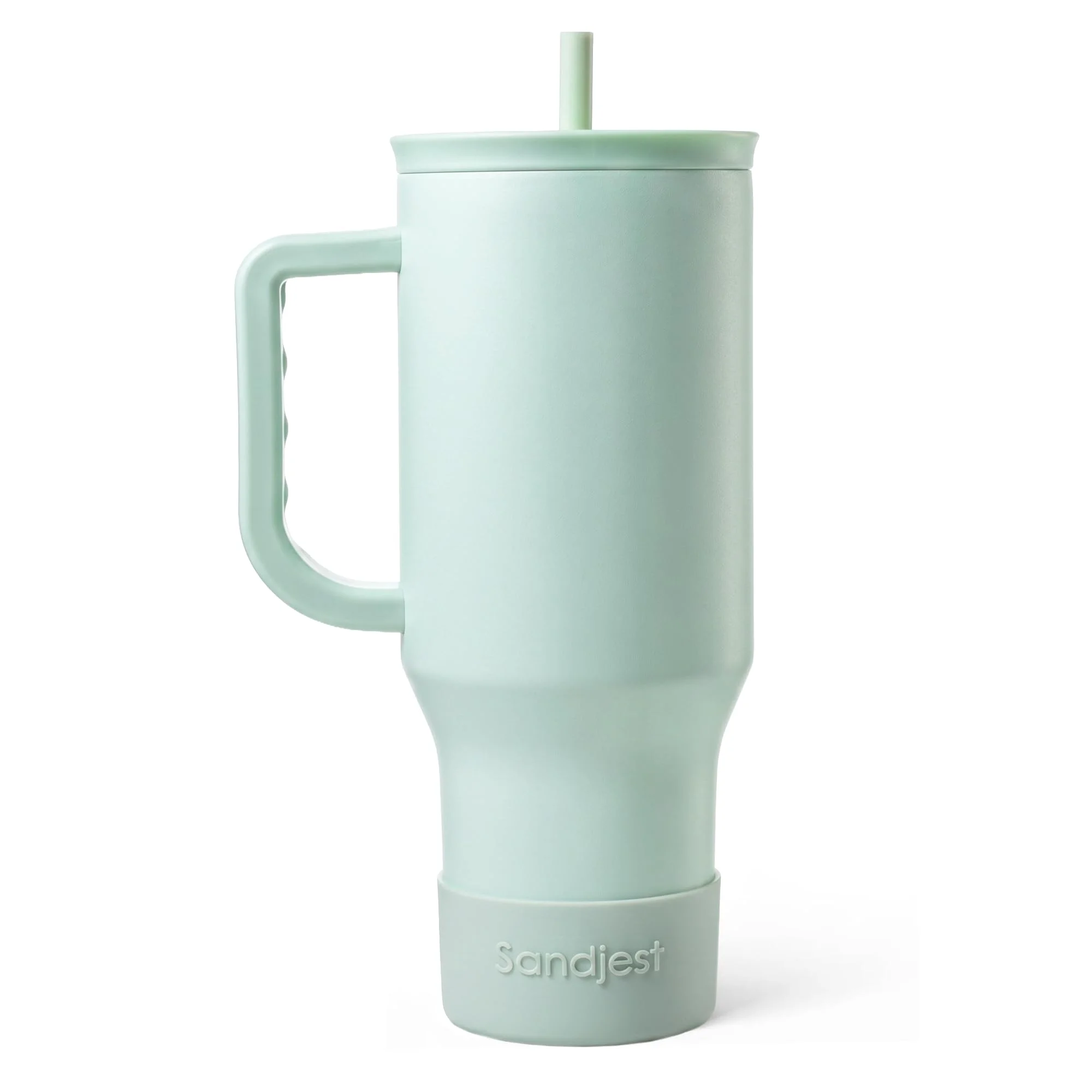 Vaso térmico Sandjest 40oz con asa y popote, acero inoxidable aislante color menta