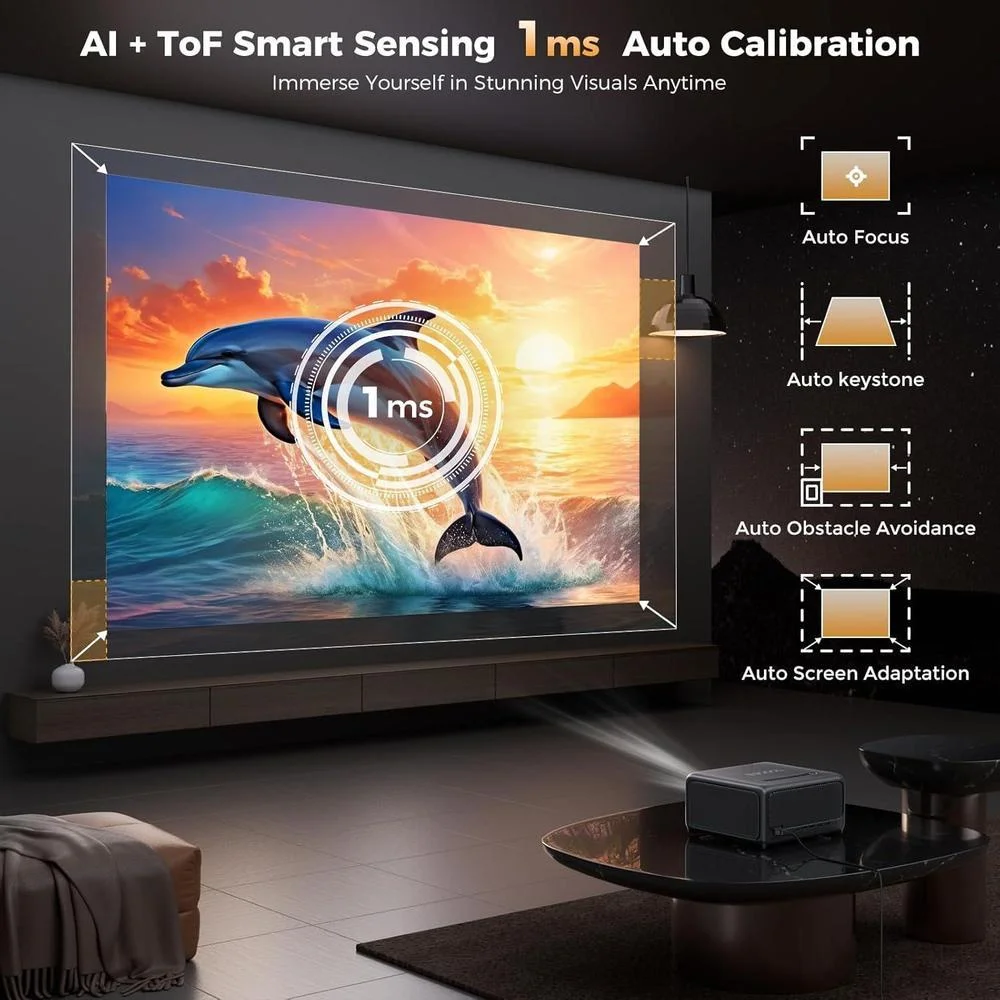 GooDee Proyector Inteligente 4K con WiFi, Bluetooth, 3000 ANSI UHD, Dolby Audio, Enfoque Automático, Aplicaciones de Streaming