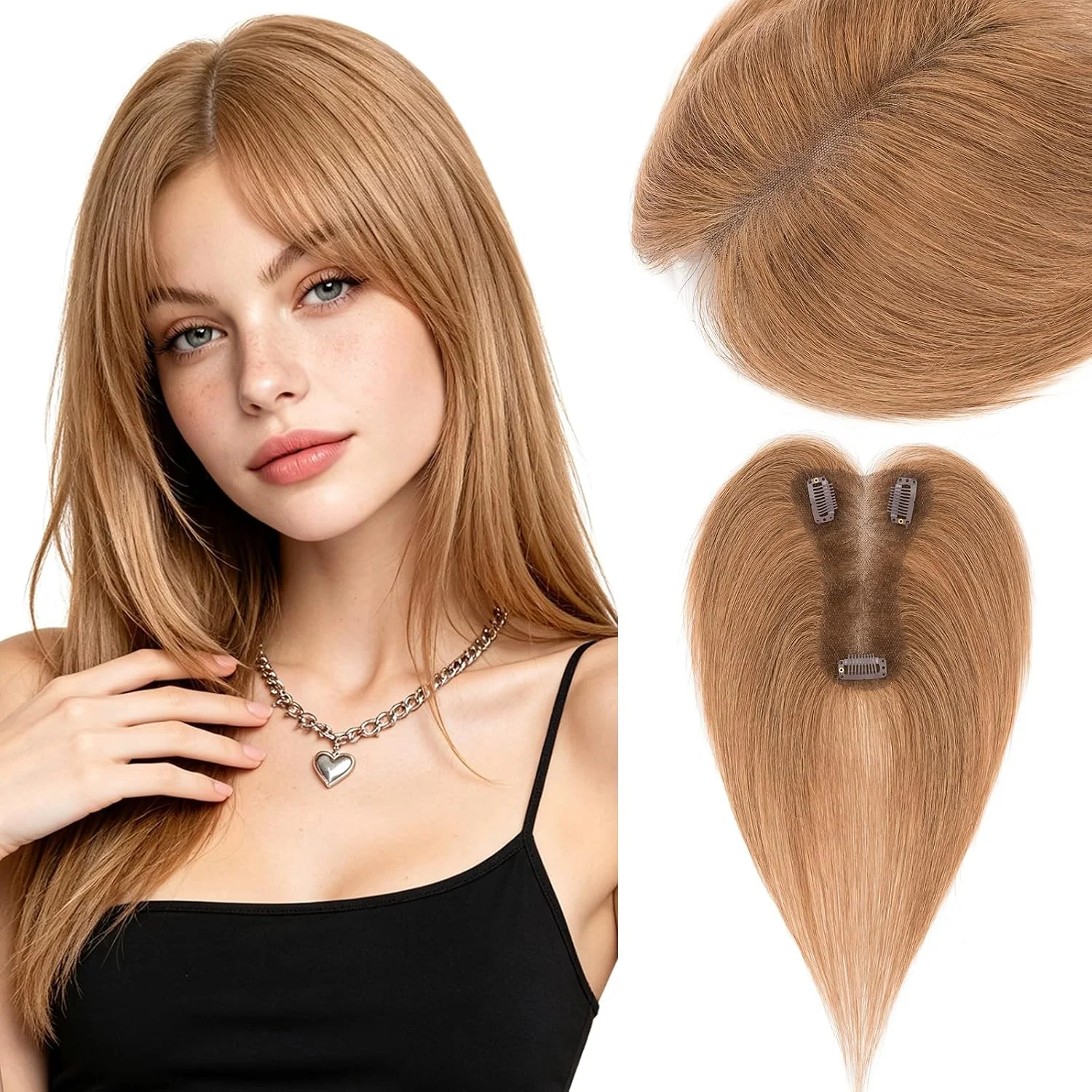 Flequillo postizo Hairro cabello humano real castaño claro 10 pulgadas con clips