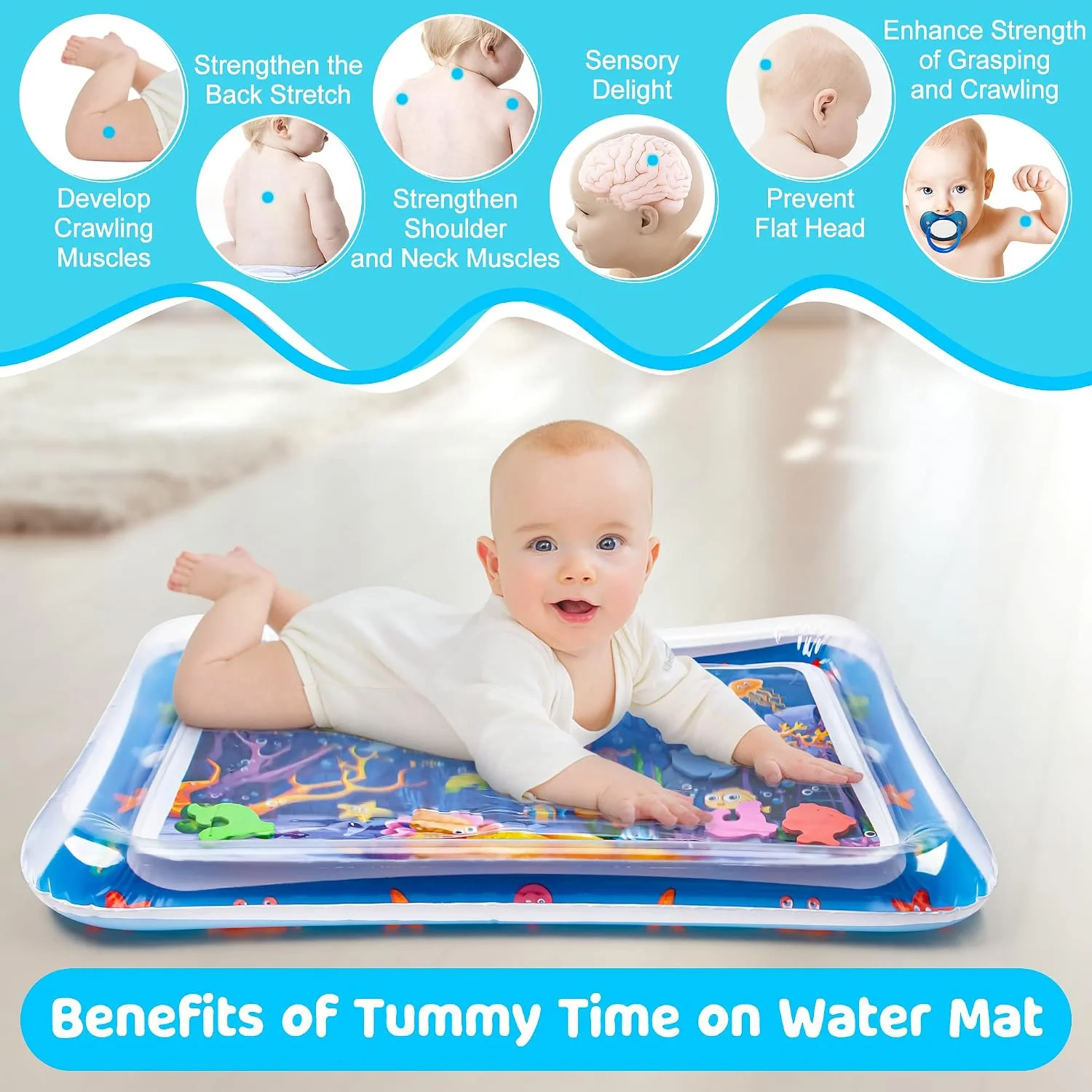 Yeeeasy Manta de Agua Inflable Tummy Time para Bebés 3 a 24 Meses