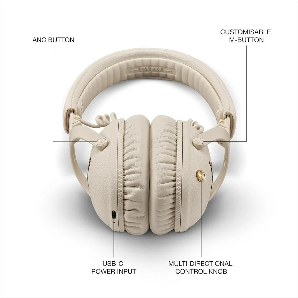 Auriculares Bluetooth Marshall Monitor III A.N.C. con Cancelación Activa de Ruido, Ligero y Plegable, Color Cream