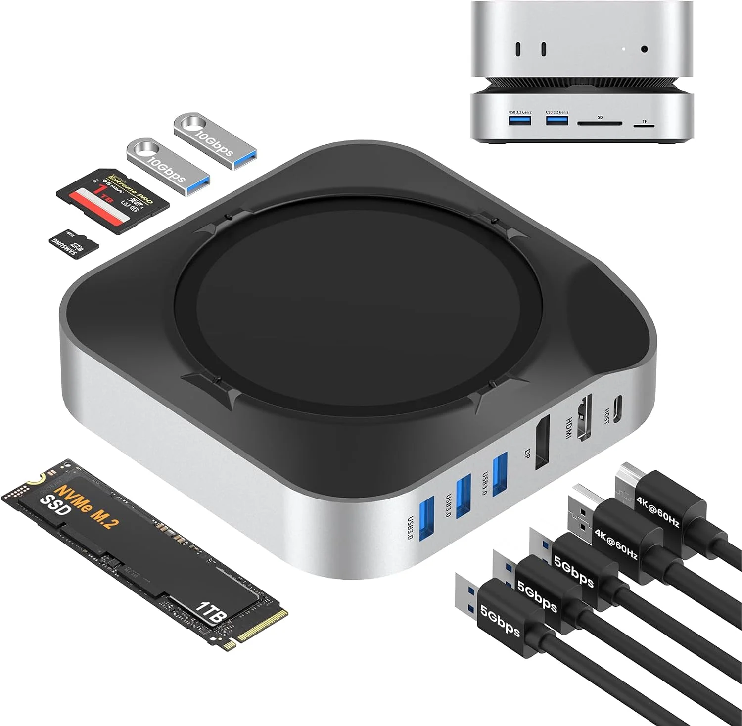 Docking Station BAOZEE Mac mini M4 con Enclosure NVMe SSD, 10 Puertos USB-C, HDMI 4K60Hz