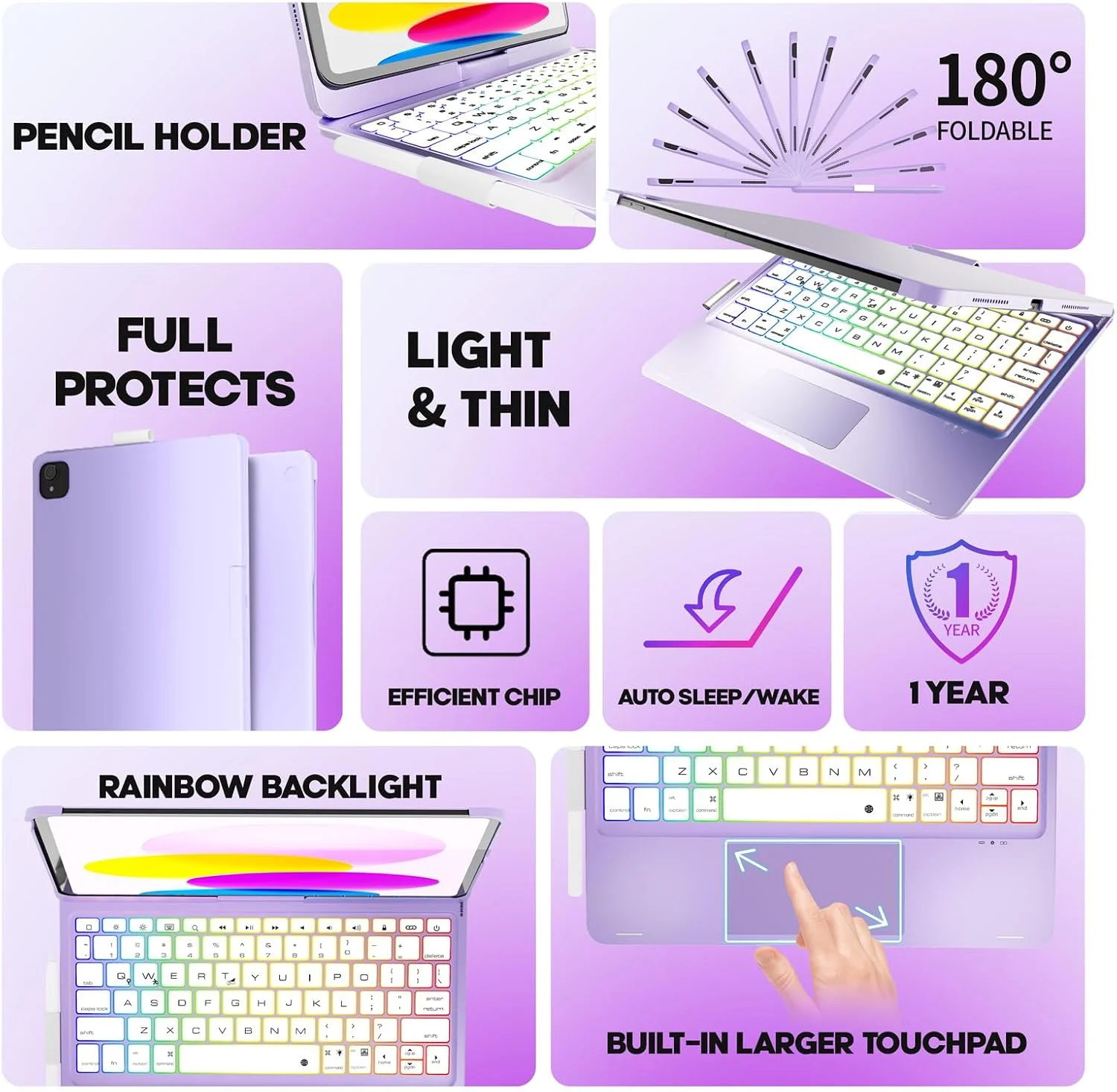 Funda con Teclado NOKBABO para iPad 10/11 (A16) y Air 11" (M4/M3/M2) - Morado Metálico