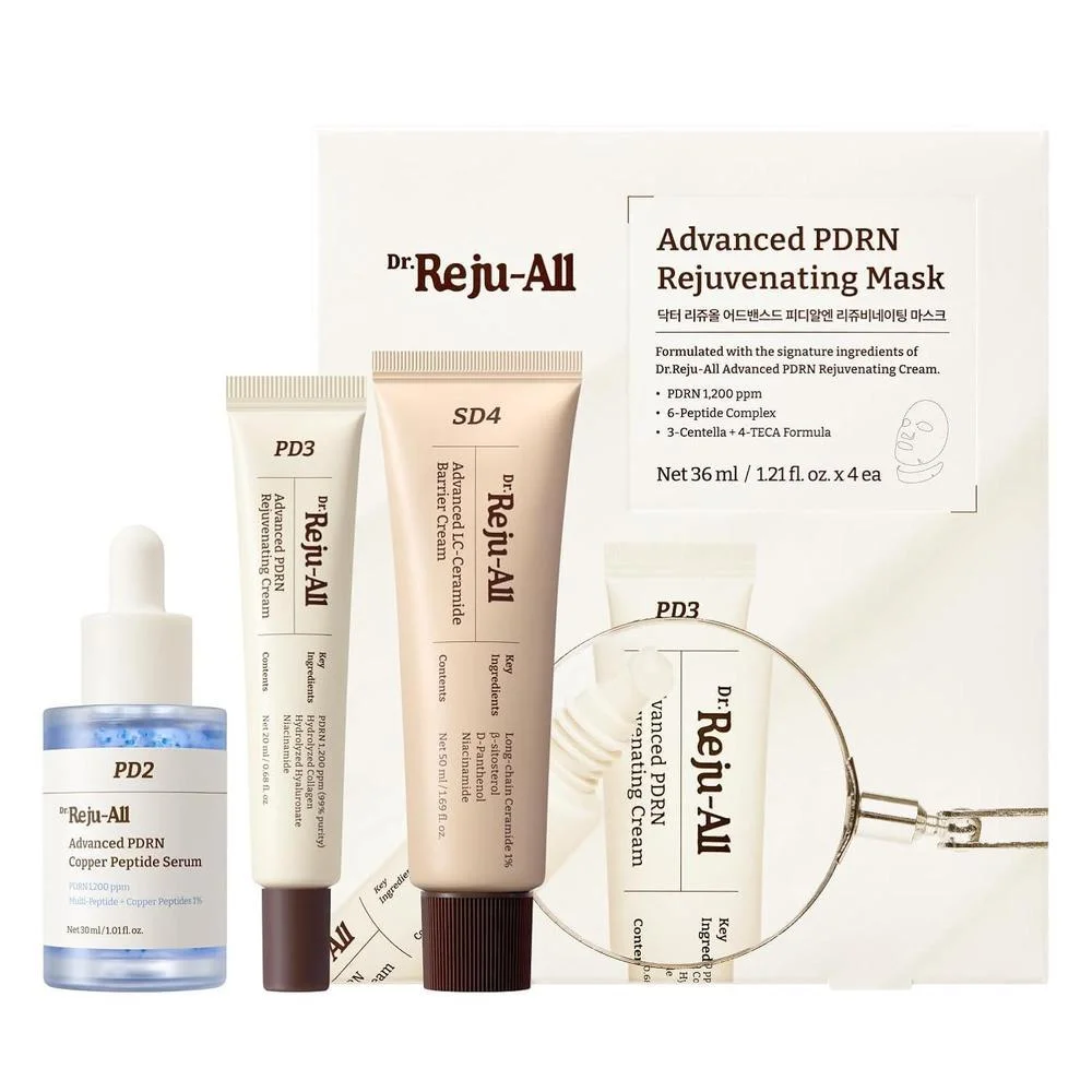 Dr.Reju-All Essentials: Suero Péptido Cobre, Crema PDRN, Ceramida, Máscara PDRN - Rutina Antiedad Skincare