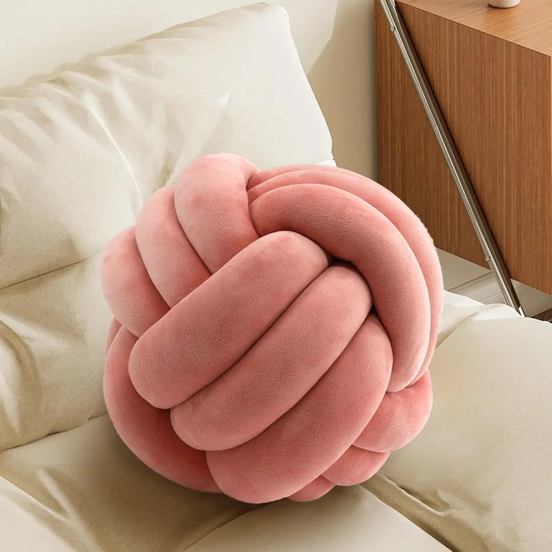 KUCCO Blush Knot Pillow Ball, Handmade Knotted Throw Pillow, 7.87 Inch