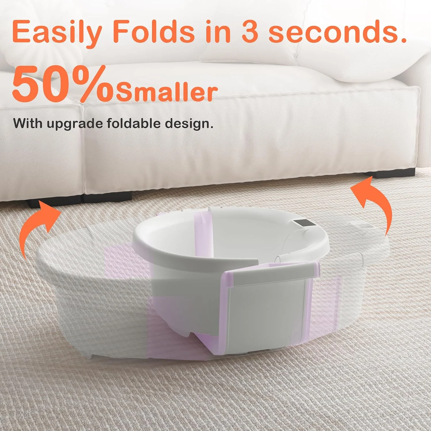 Spluvvly Bañera Plegable Grande para Bebé con Termómetro y Cojín Lila
