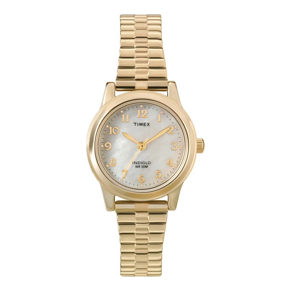 Timex Women's T2M827 Essex Avenue Gold-Tone Stainless Steel Expansion Band Watch - Two-Tone/MOP Extra-Long
