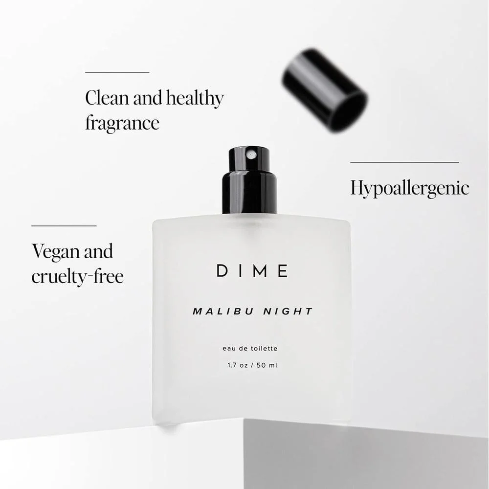 Perfume Dime Malibu Night Eau de Toilette para mujer, aroma floral y almizcle, hipoalergénico y limpio
