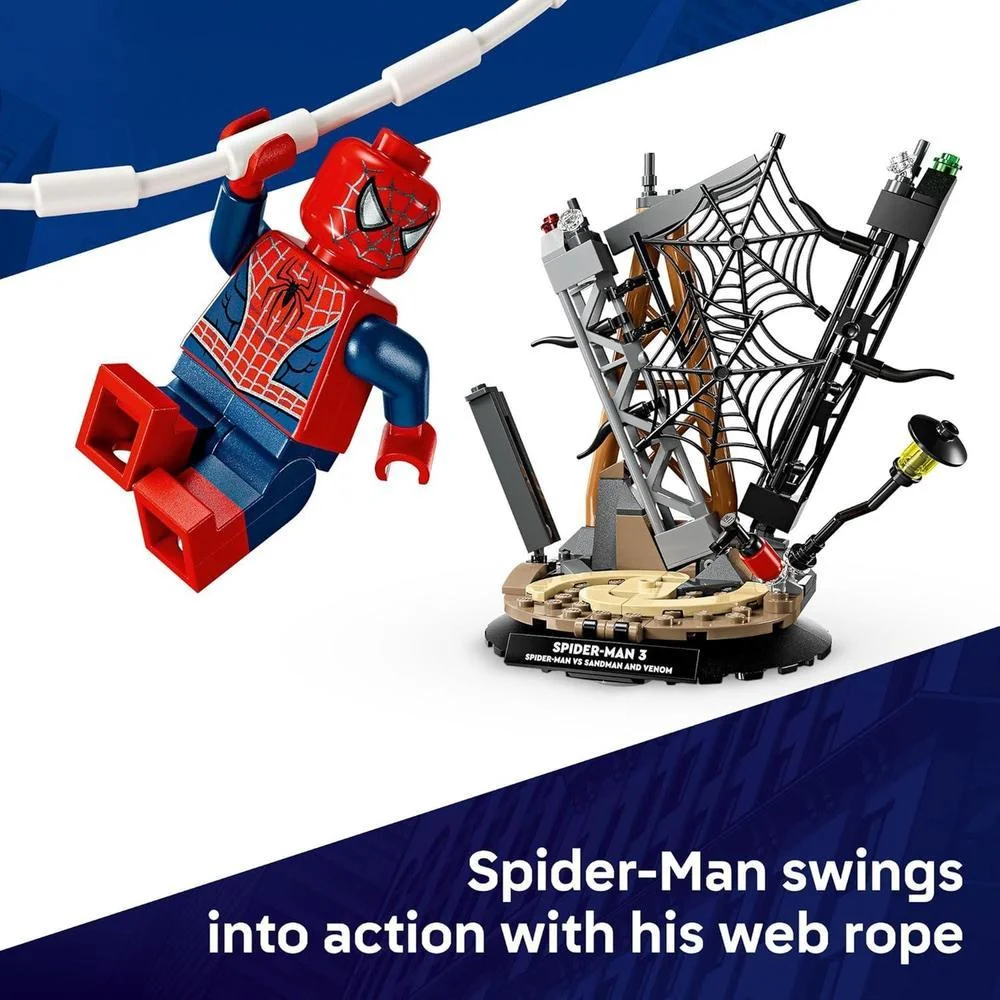 Set de construcción LEGO Spider-Man vs. Sandman con minifiguras de Venom y Spider-Man, ideal para niños desde 9 años