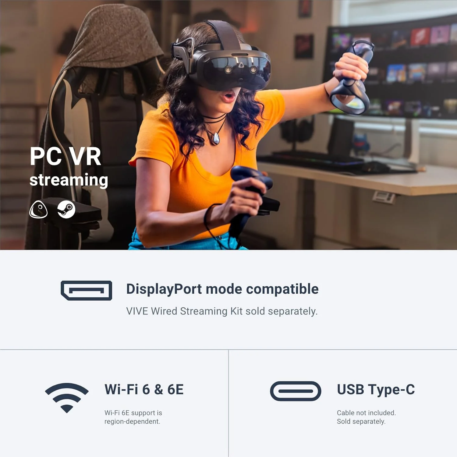 HTC Vive Focus Vision - Visor de Realidad Mixta y PC VR (con controles)