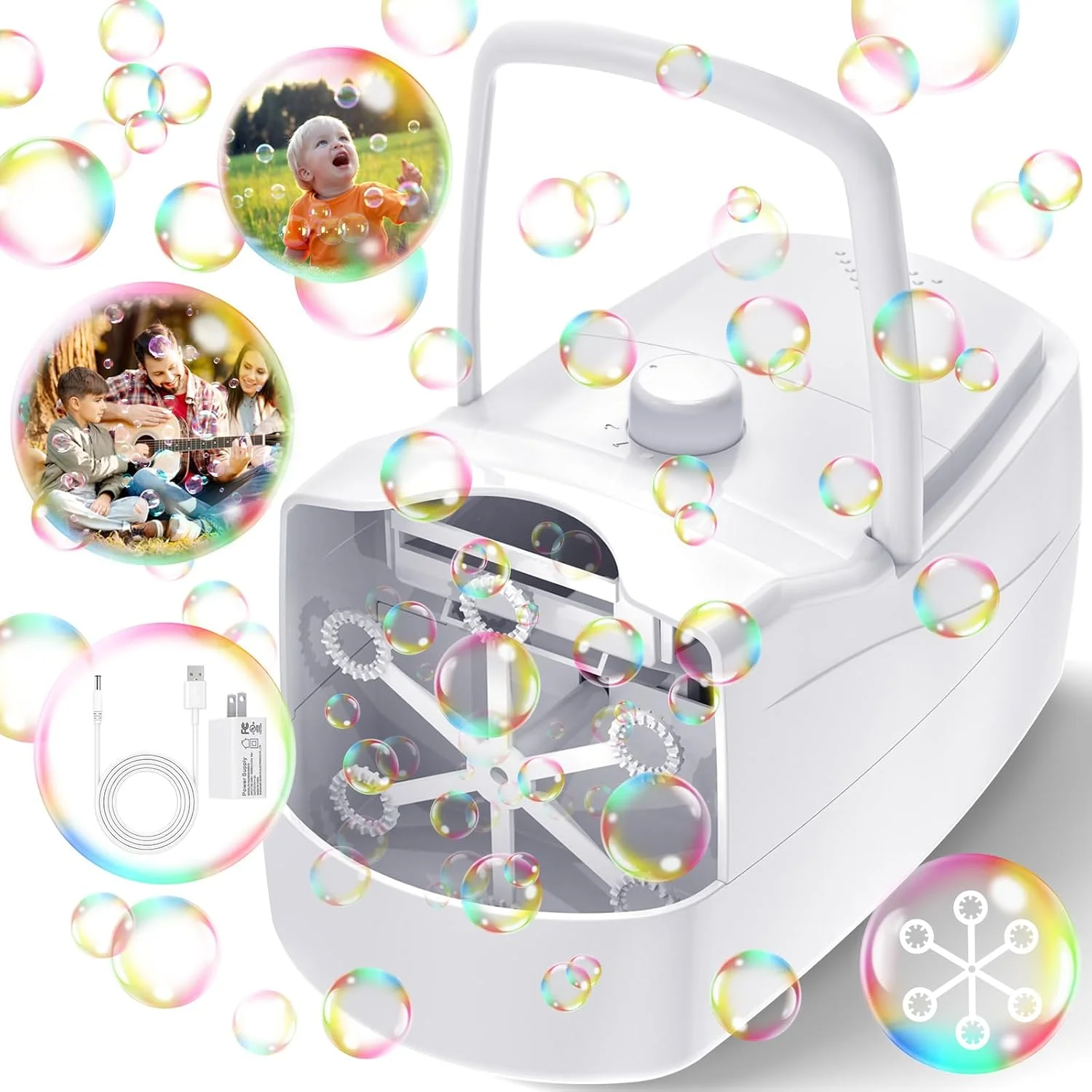 Bubble Machine for Kids, Bubble Blower for Parties and Weddings (White)