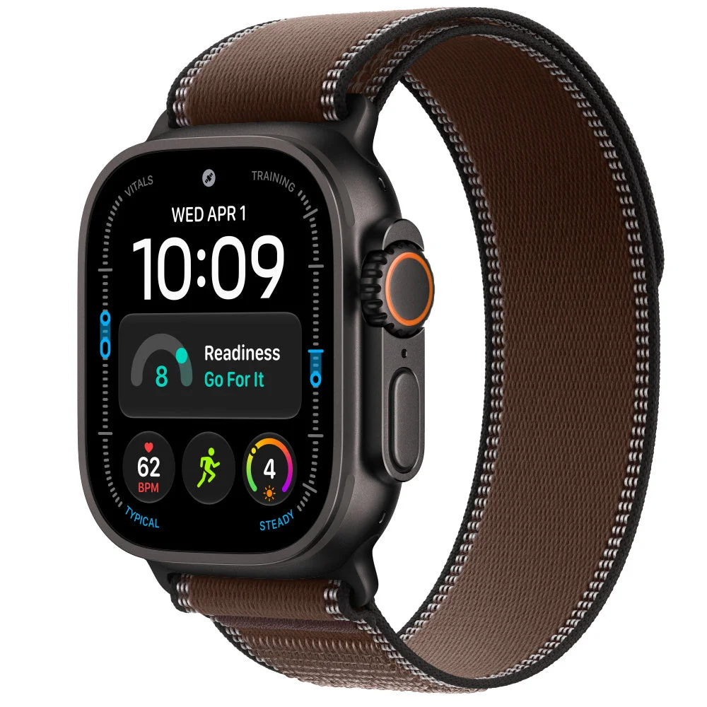 Apple Watch Ultra 4 GPS + Cellular 49mm Black Titanium (2026) | Ocean Alpine Trail Milanese - Ocean Band Gris Translúcido - Trail Loop Umber Oscuro