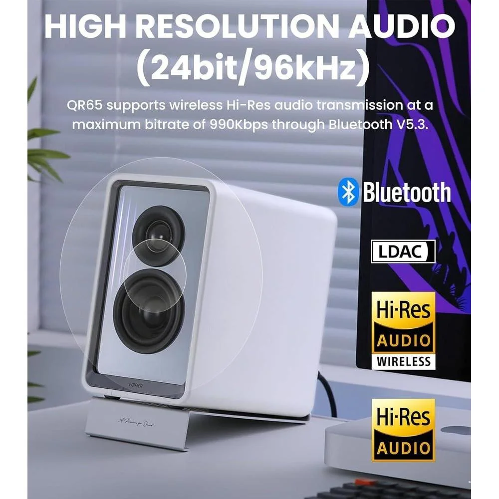 Monitor activo Edifier QR65 con diafragma de aluminio, audio de alta resolución y efectos de luz personalizados Bluetooth