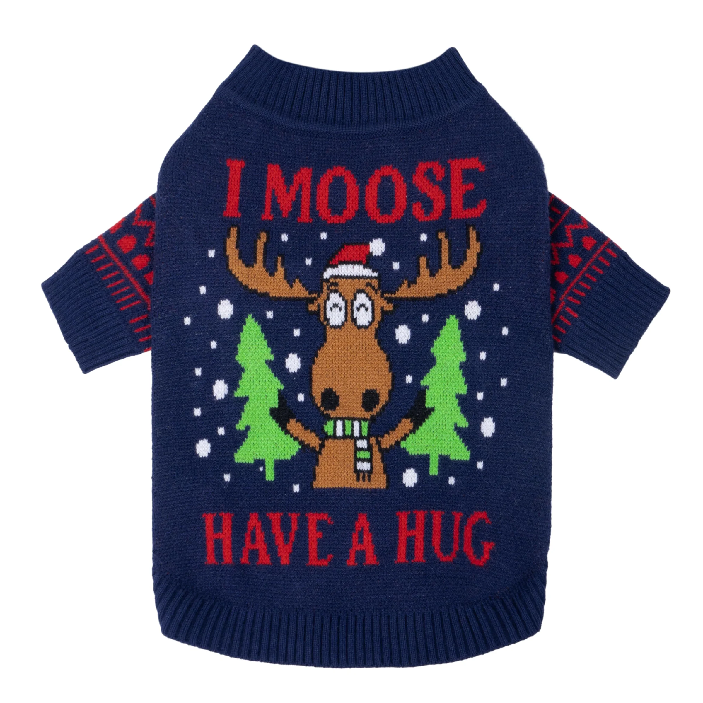 Fitwarm Funny Moose Dog Ugly Christmas Sweater, Winter Dog Clothes for Small Dogs Girl Boy, Pet Xmas Outfit, Navy, Large