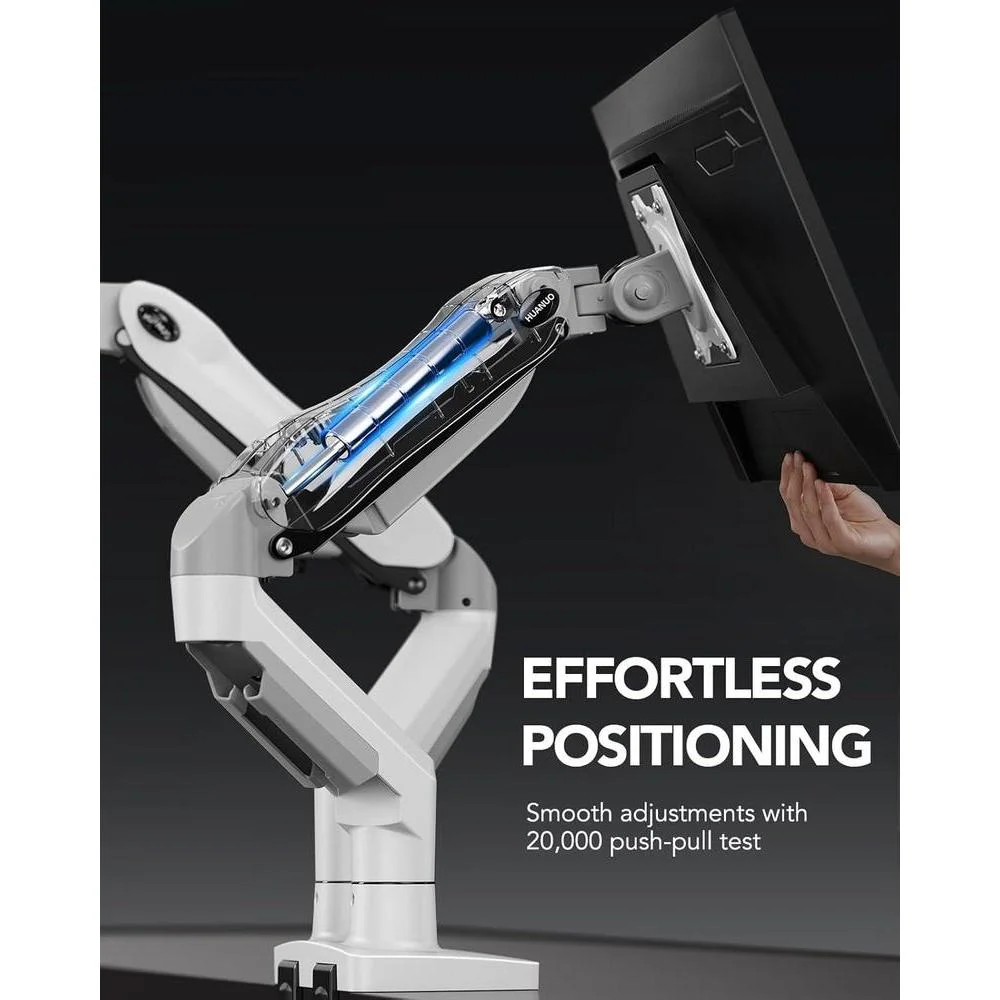 HUANUO Soporte ajustable para monitor dual con brazo giratorio y montaje VESA. Compatible con pantallas de computadora, blanco