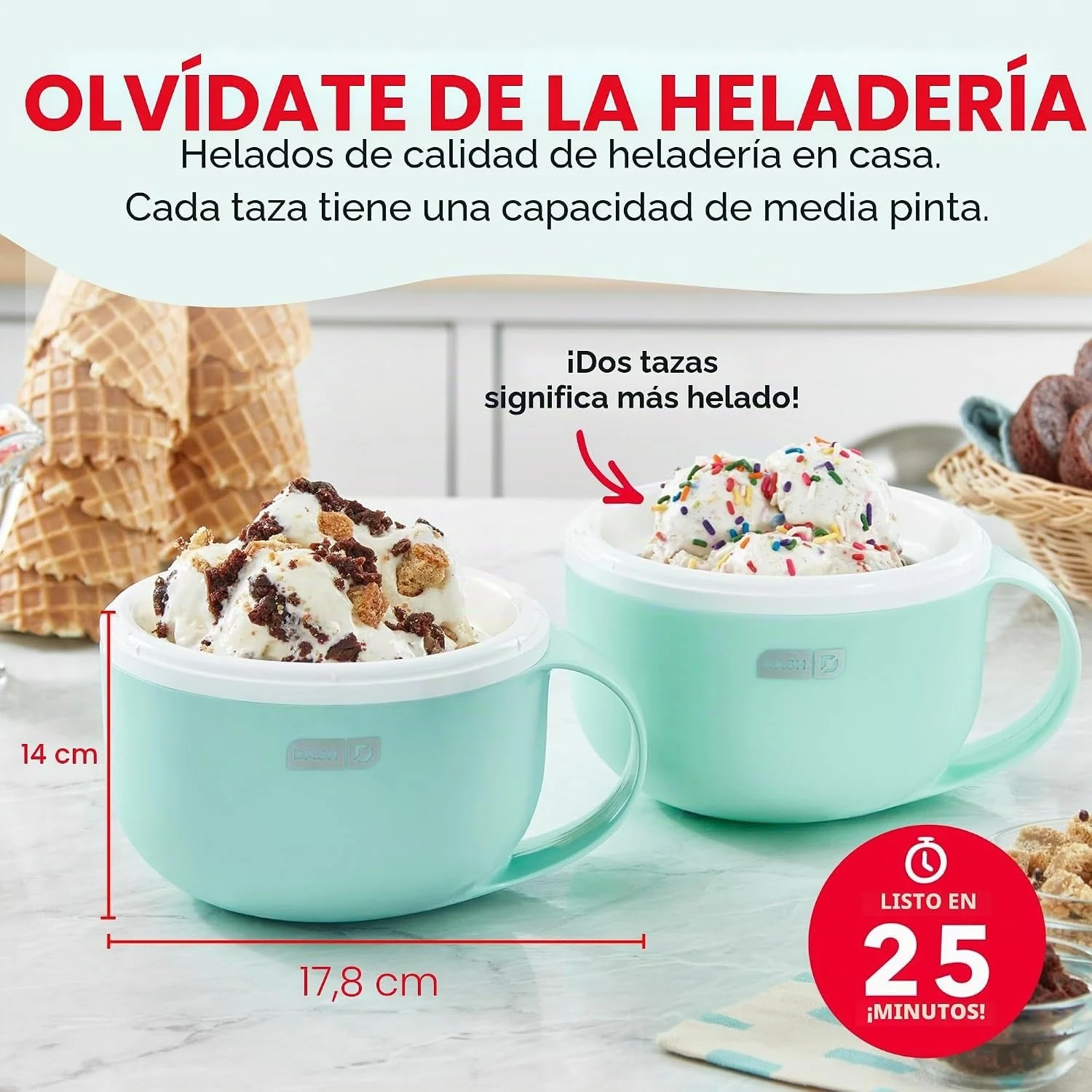DASH My Mug Ice Cream Maker Bundle, 2 Half-Pint Freezer Mugs