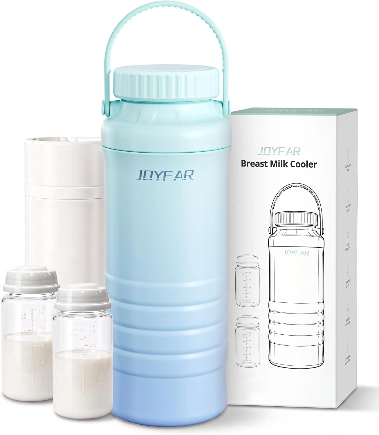 Contenedor para leche materna Joyfar portátil con 2 botellas 22 oz azul