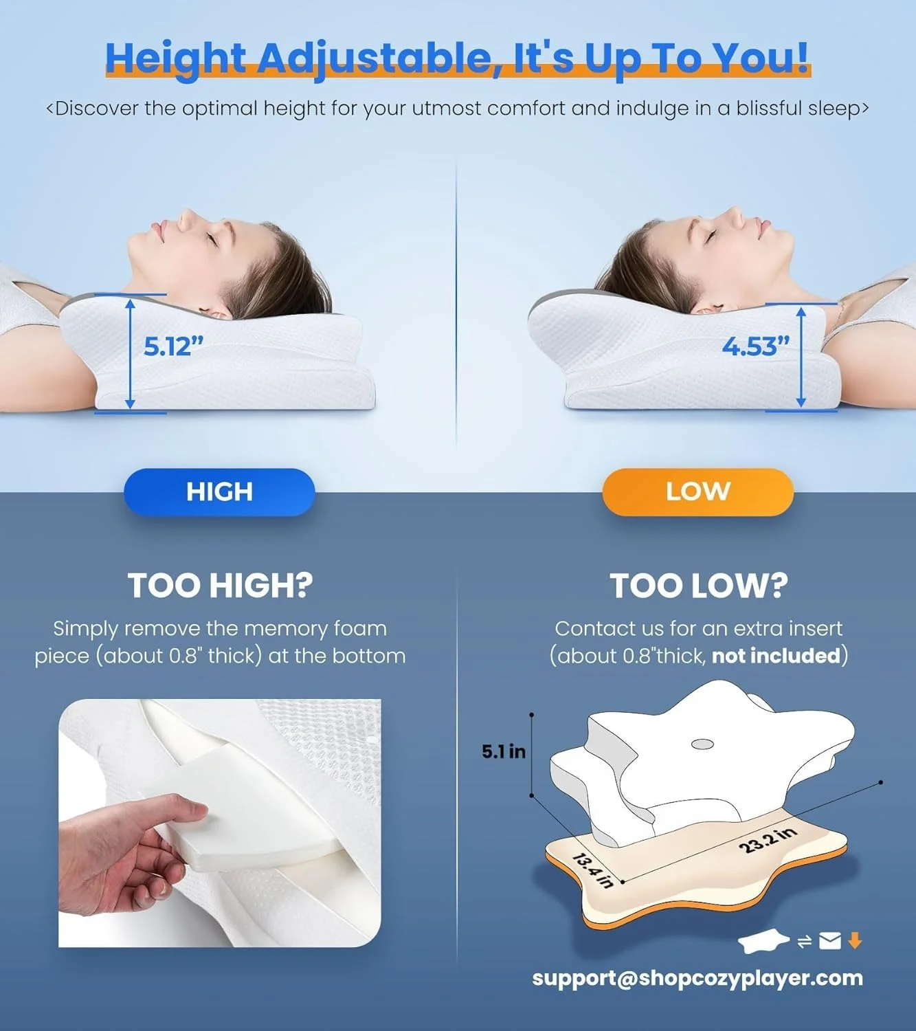 Cozyplayer Ultra Pain Relief Cooling Pillow for Neck Support, Adjustable Cervical