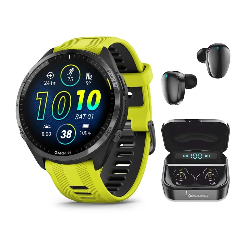 Smartwatch Garmin Forerunner 965 47 mm GPS AMOLED Titanio Gris con Banda Amarilla y Auriculares