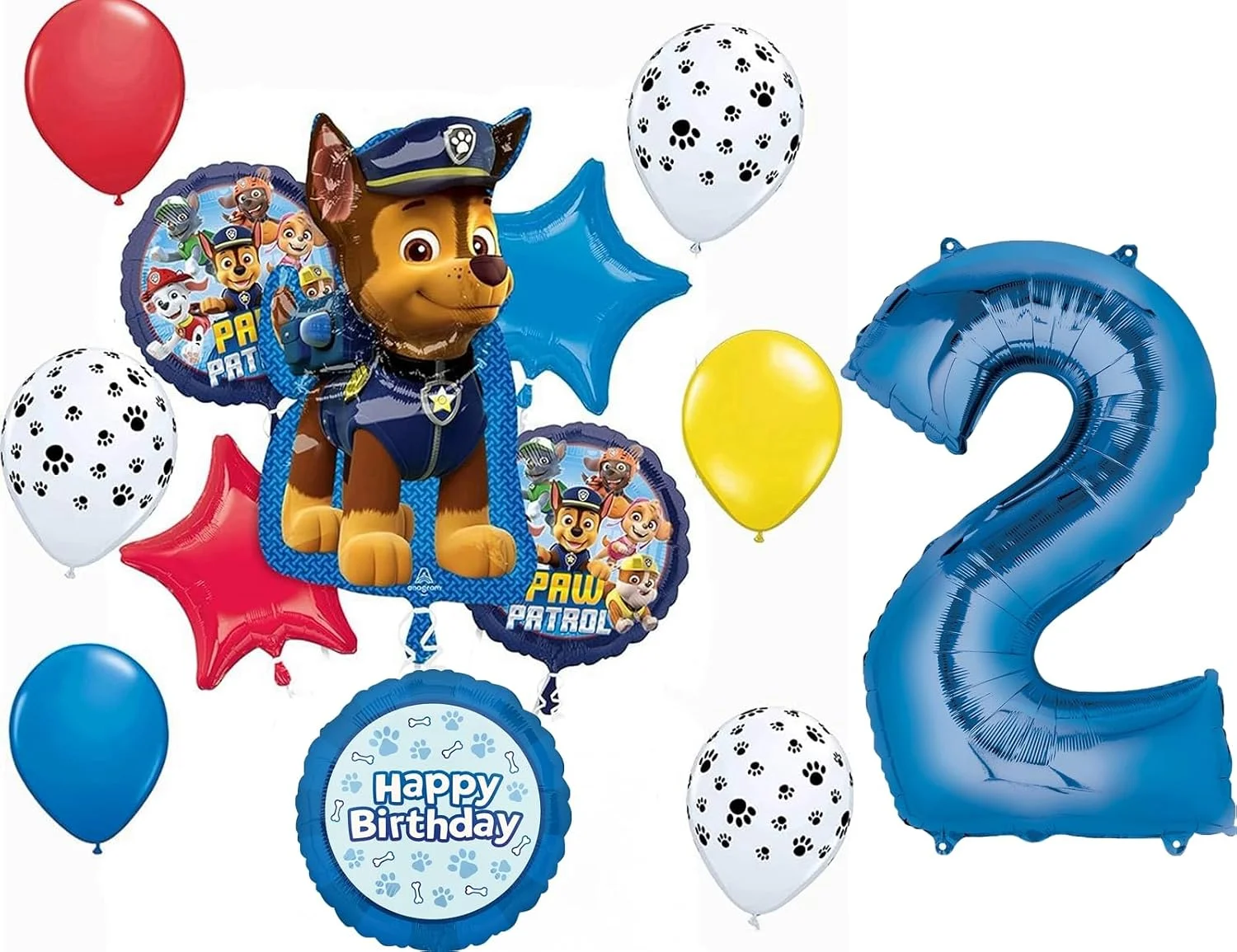 Set de globos Paw Patrol 2do cumpleaños 13 piezas
